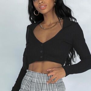 Princess Polly Black Button-Up Crop Top